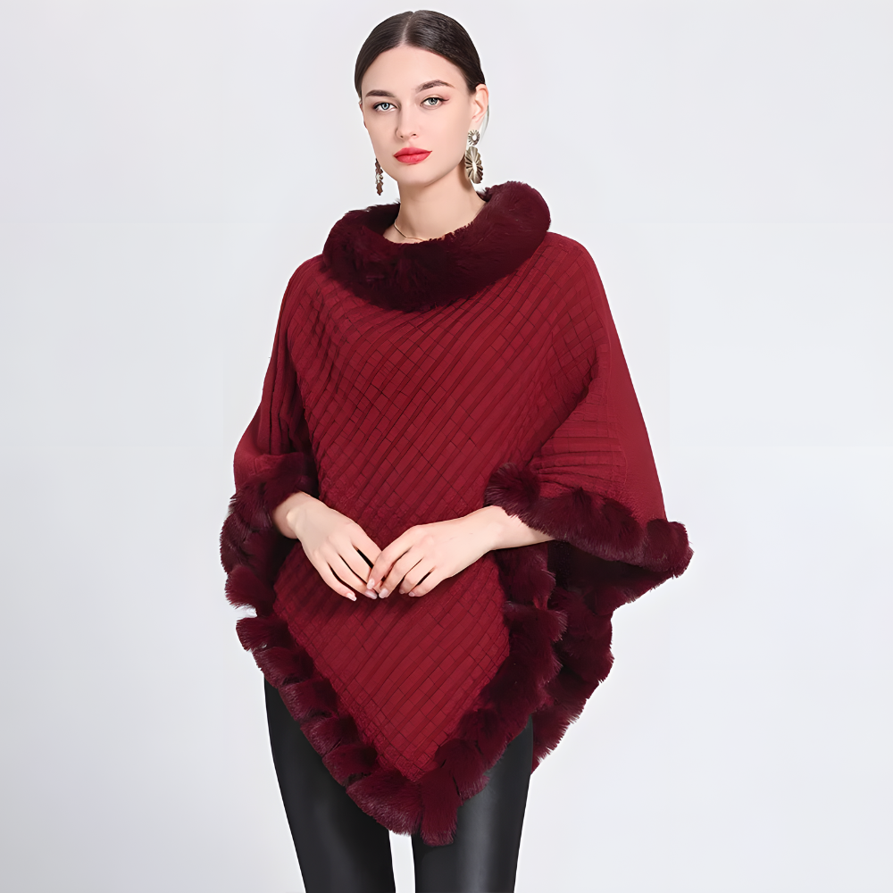 poncho-femme-laine-rouge